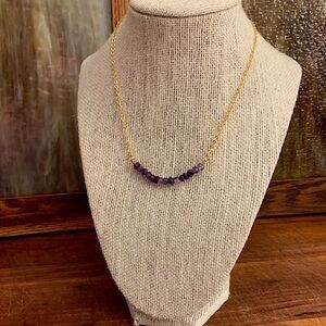 Amethyst and Gold Beaded Gemstone Bar Necklace